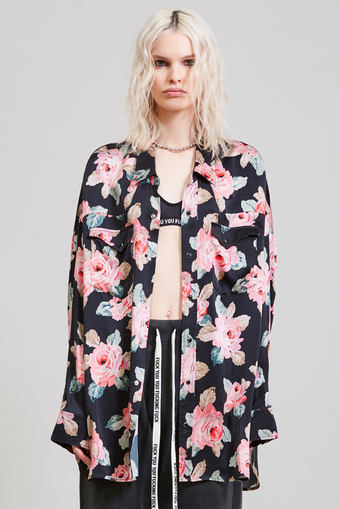R13 Oversized Cowboy Shirt Black Flowerprint M