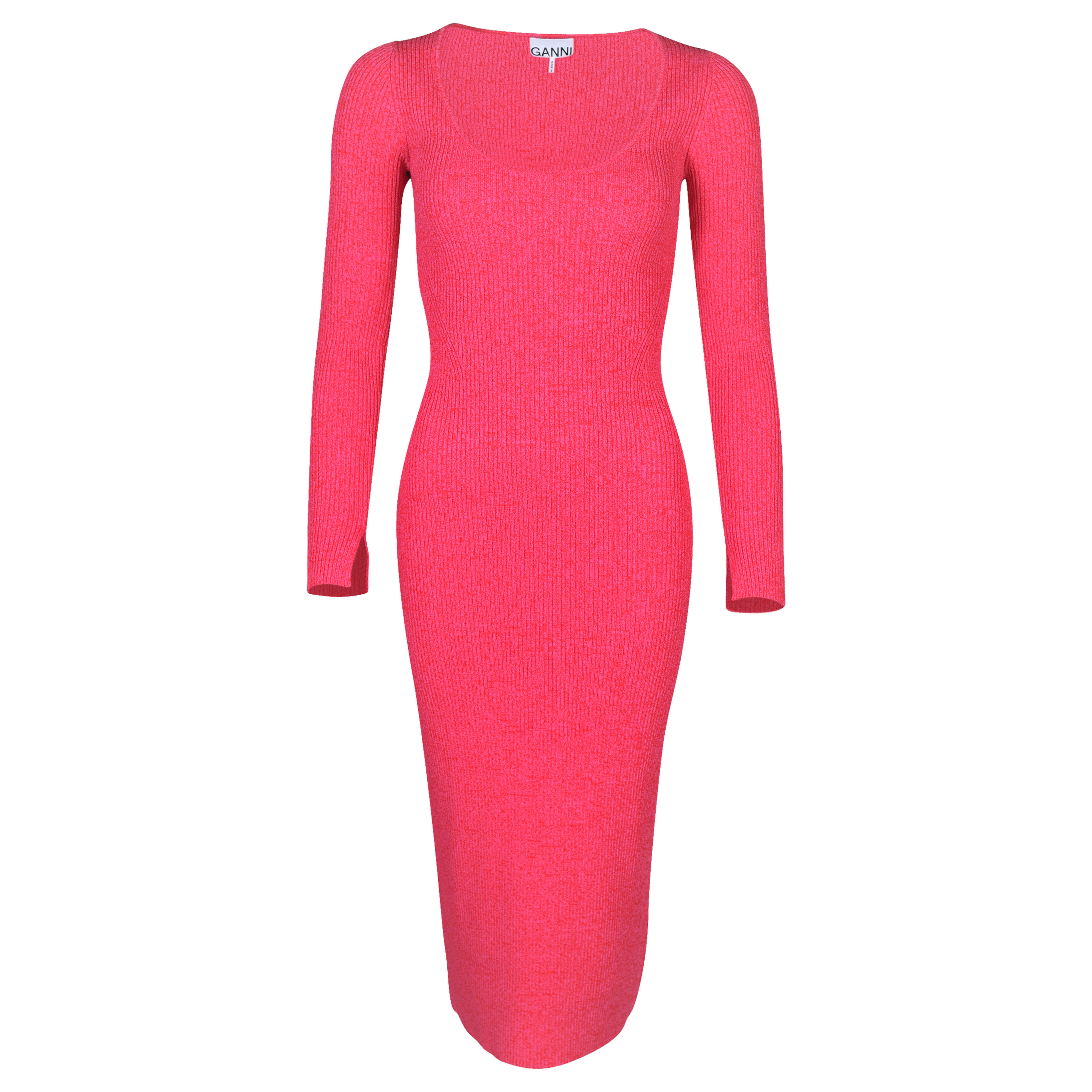 Ganni Low Roundneck Slim Dress in High Risk Red Melange