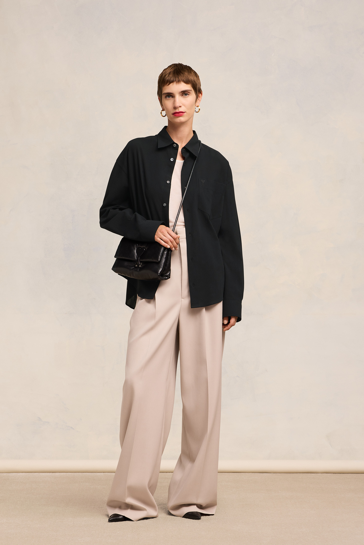 AMI PARIS De Coeur Cotton Crepe Shirt in Black