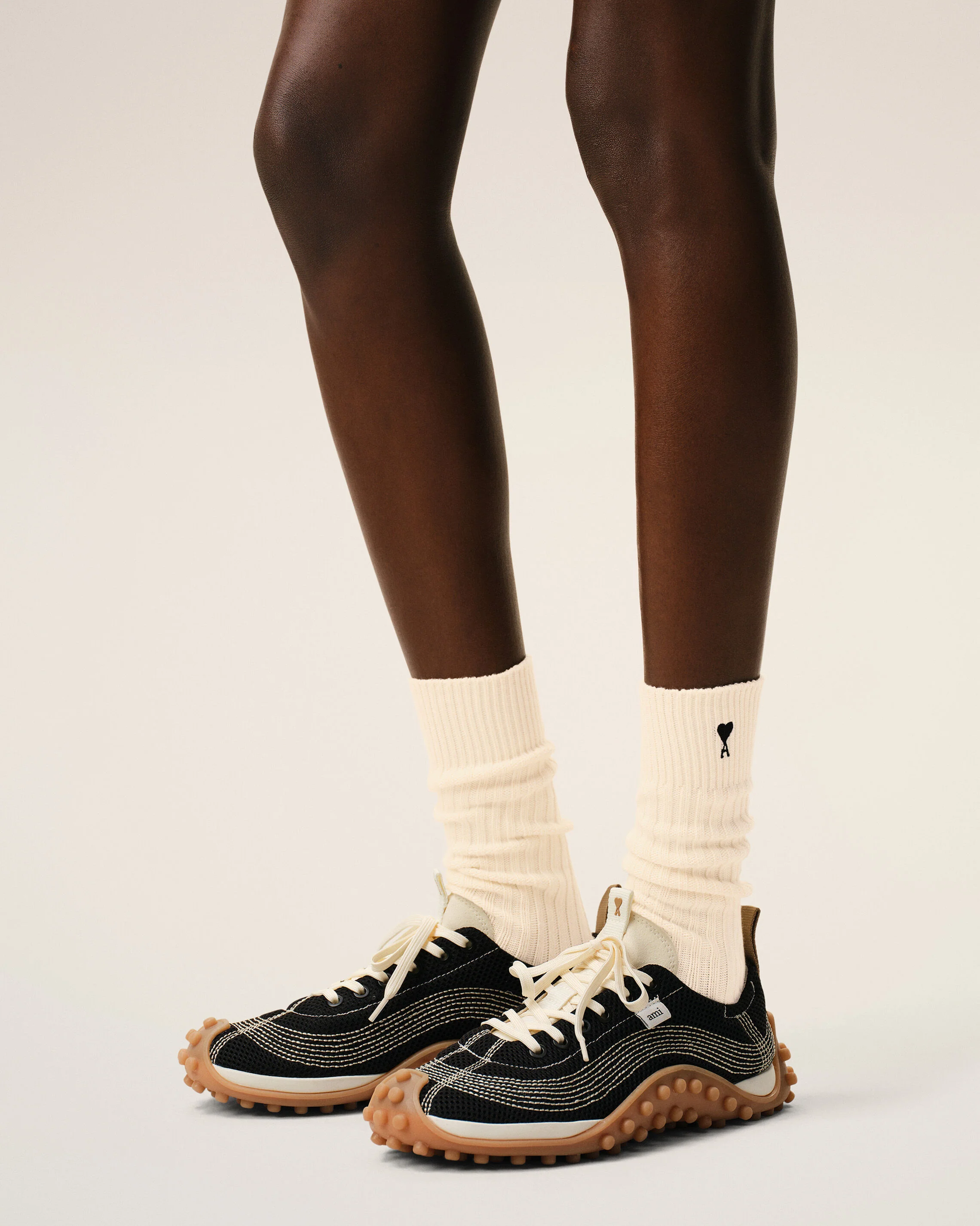 AMI PARIS de Coeur 3 Pack Socks in Off White/Black