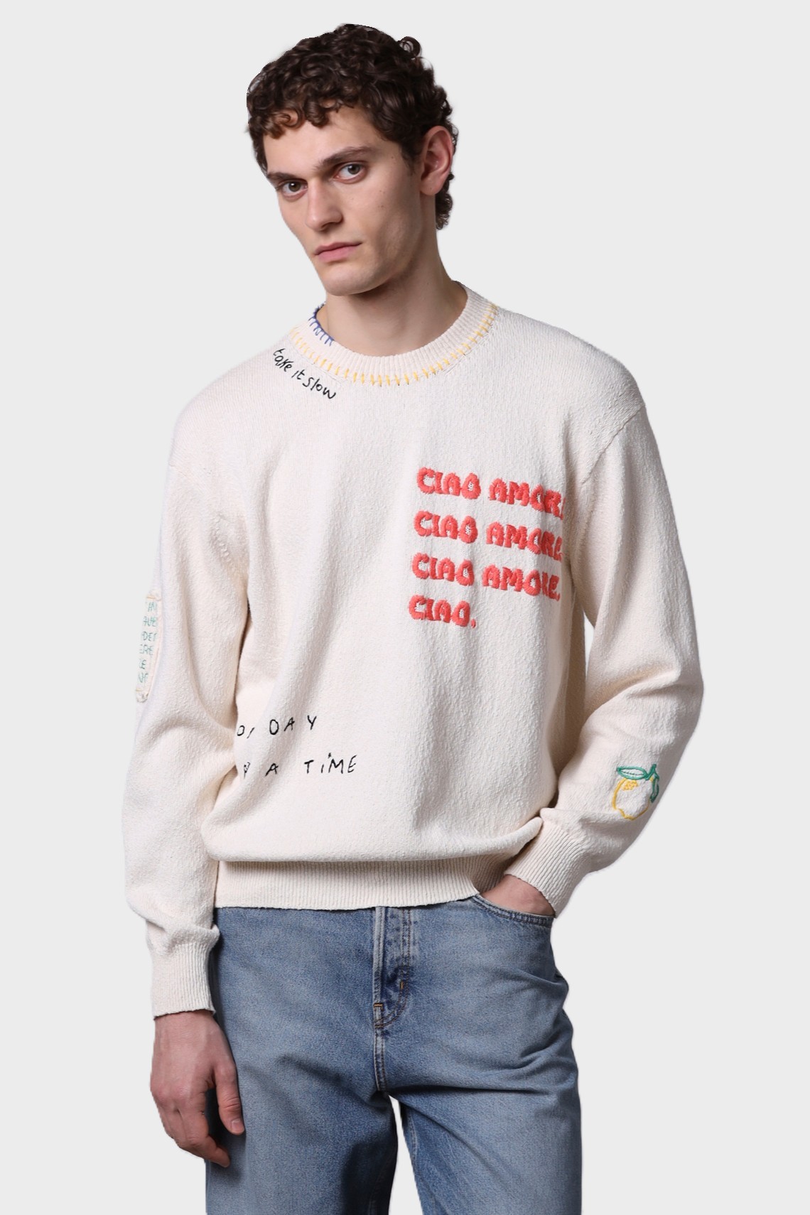 ROBERTO COLLINA Embroidered Sweater Ciao Amore