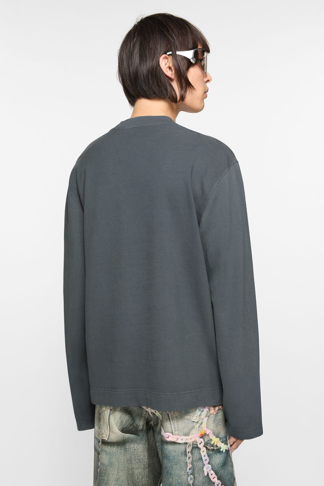 ACNE STUDIOS Pique Logo Longsleeve in Faded Grey ACNE STUDIOS Pique Logo Longsleeve in Faded Grey