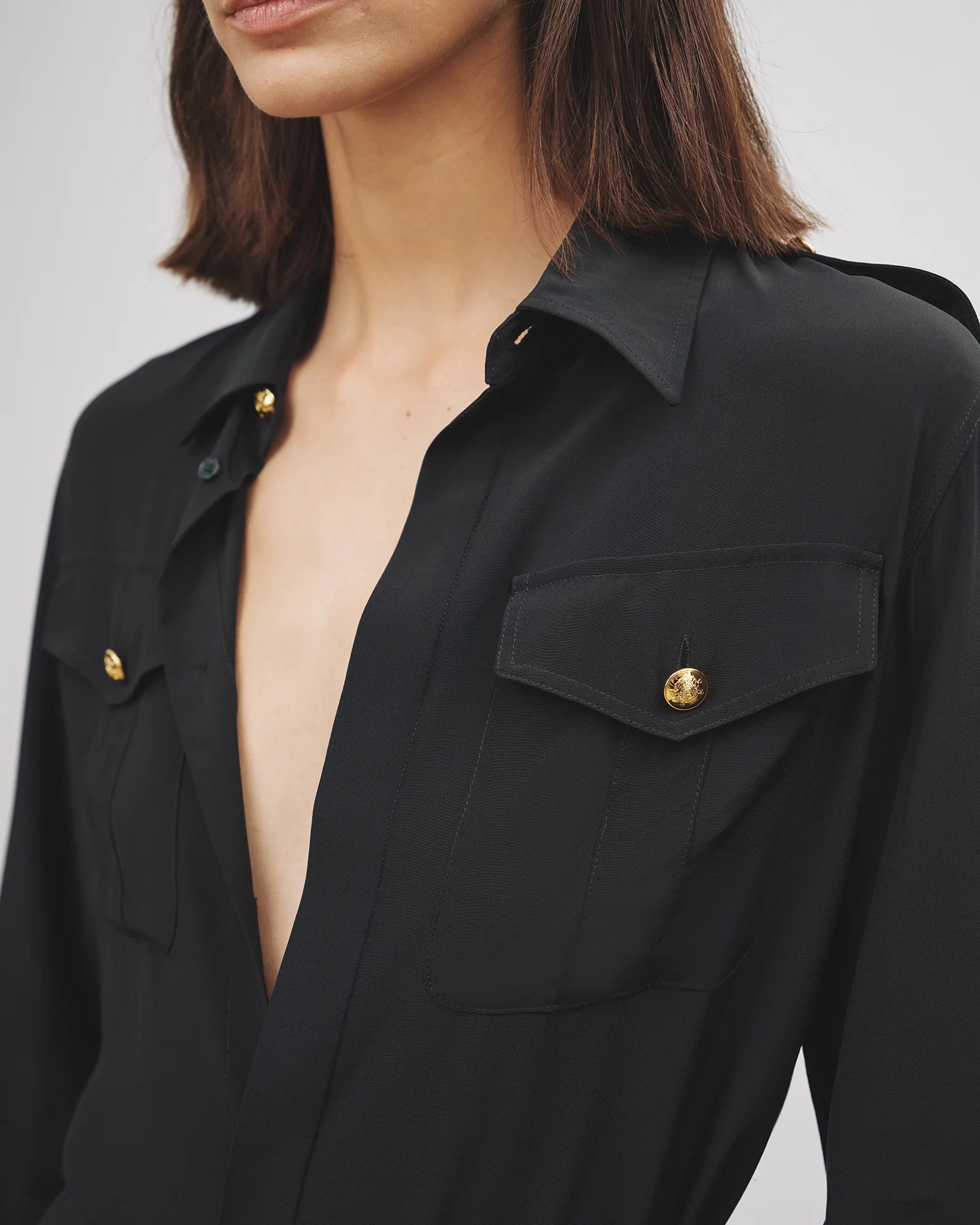 NILI LOTAN Adelaide Silk Shirt Dress in Black