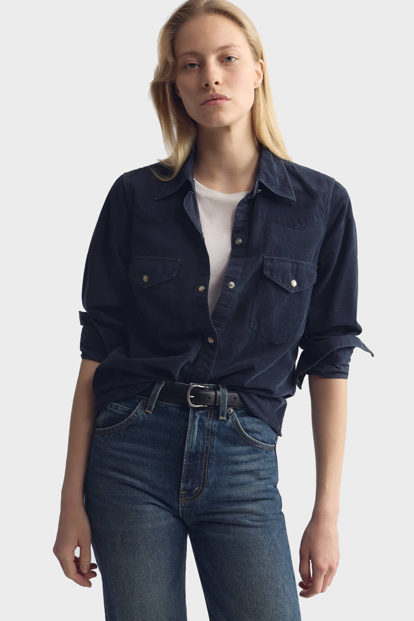 NILI LOTAN Travis Corduroy Shirt in Dusk Navy
