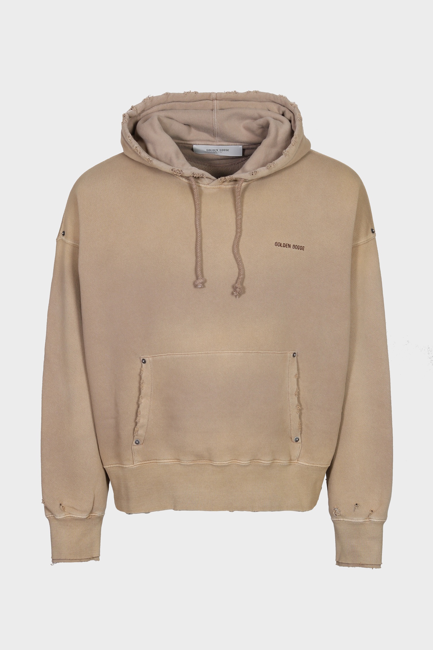 GOLDEN GOOSE Heavy Cotton Logo Hoodie in Vintage Beige