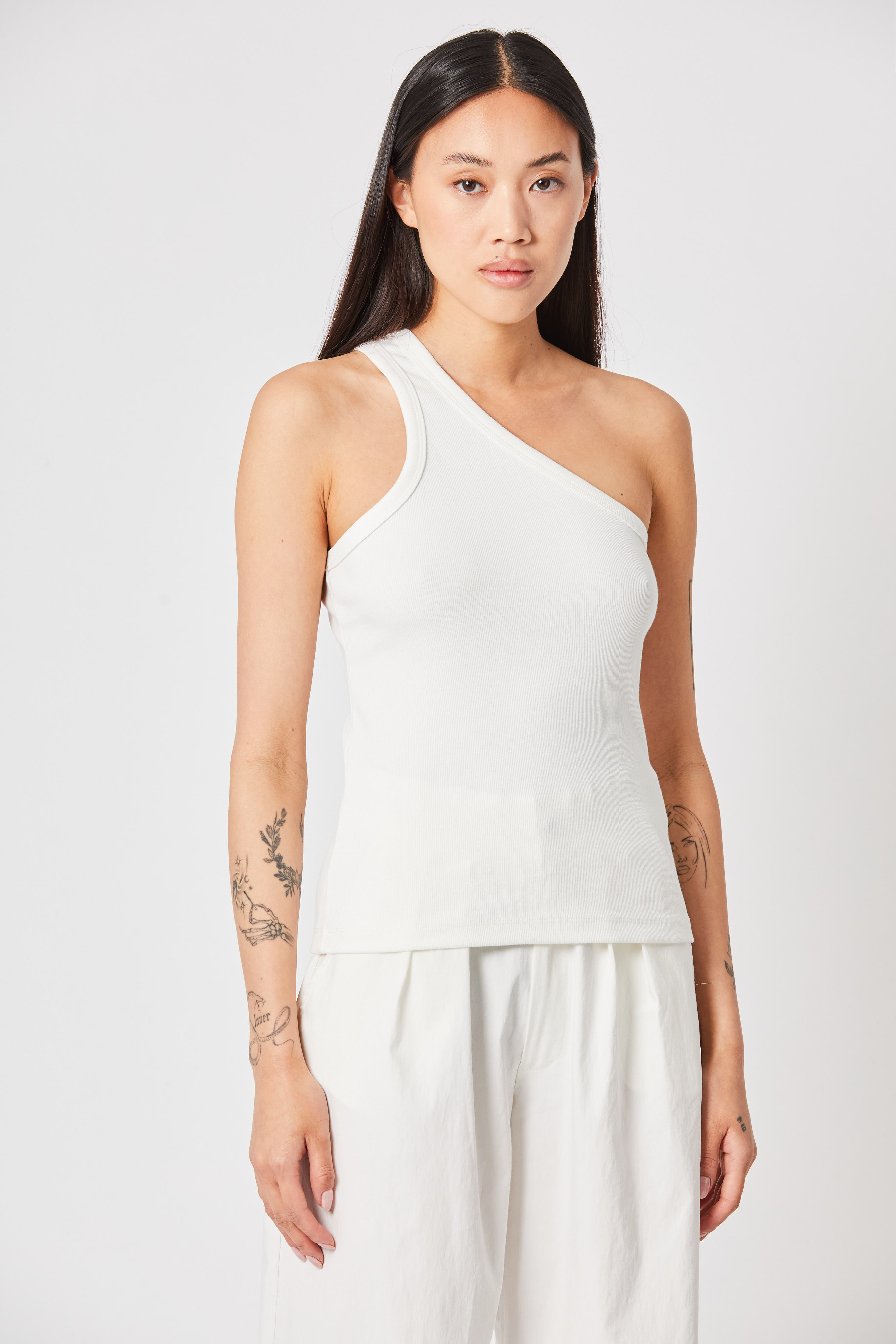 Thom Krom Rib One Shoulder Tank in Off White