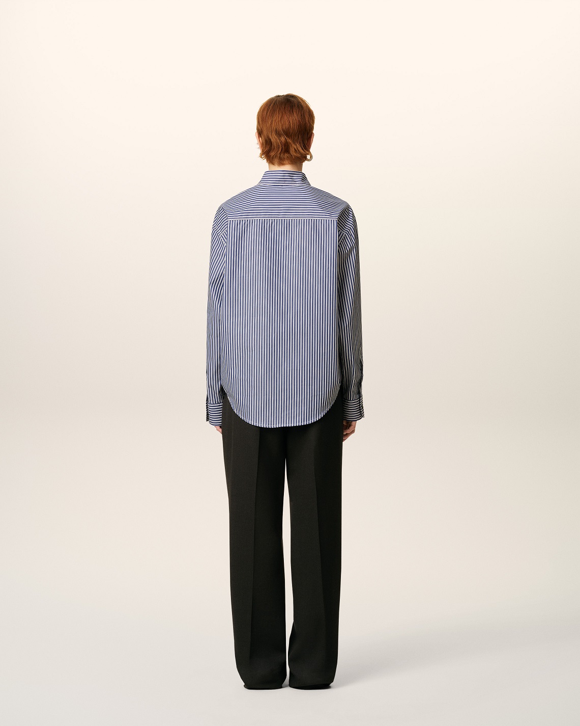AMI PARIS de Coeur Embossed Boxy Fit Shirt in Royal Blue/White/Black Stripe