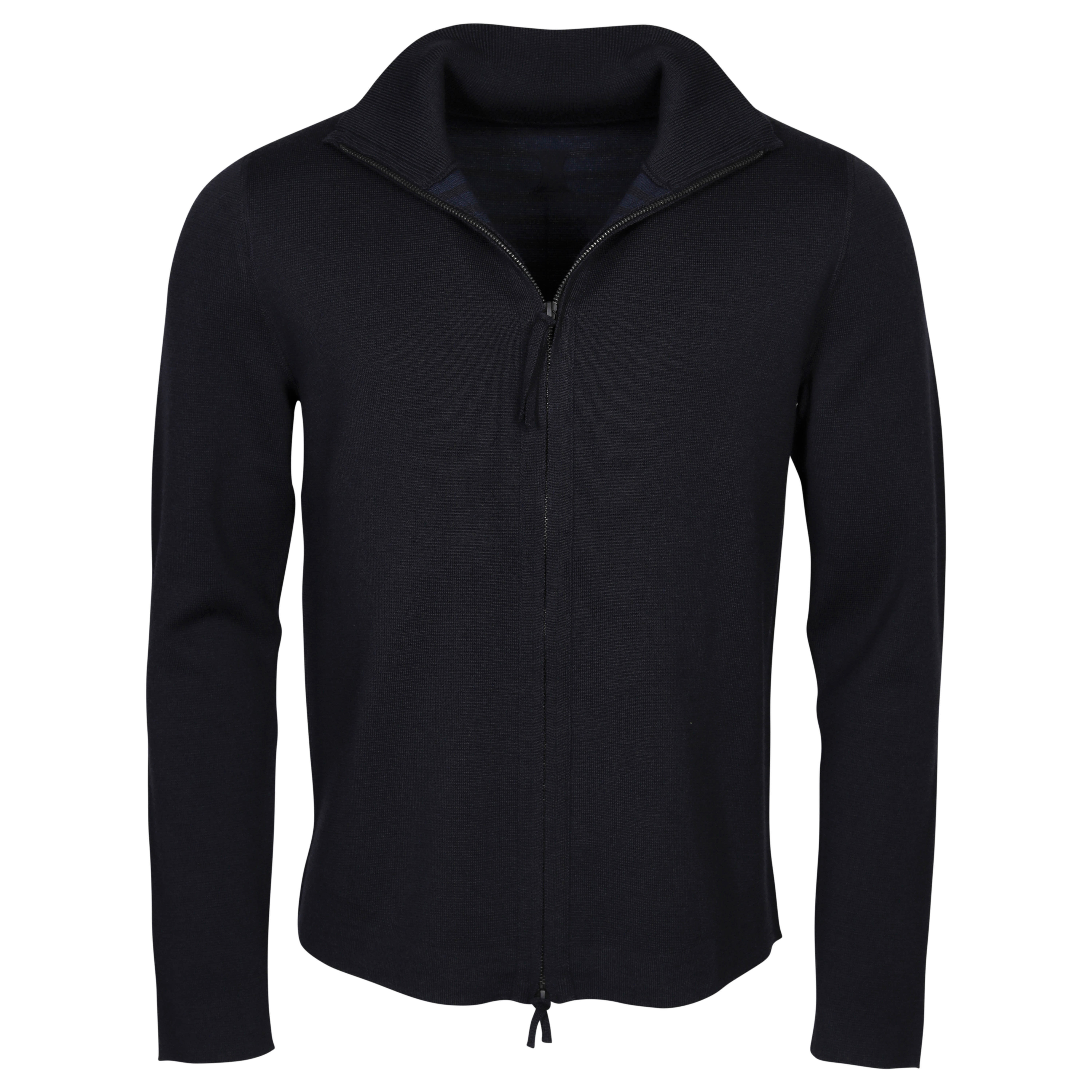 Hannes Roether Zip Cardigan in Dark Navy/Blue Stripe Inside