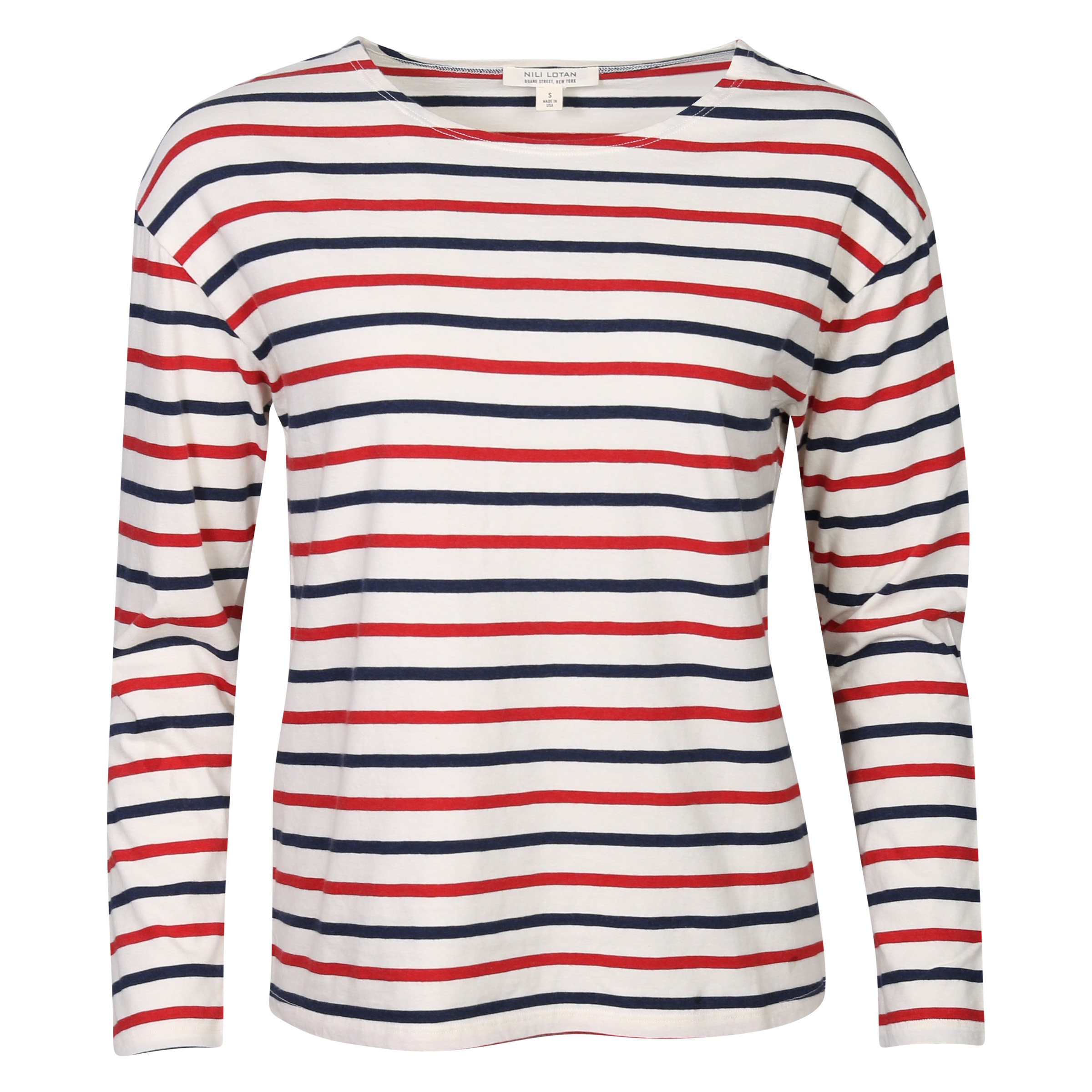 Nili Lotan Striped Arlette Longsleeve Ecru/Navy/Red