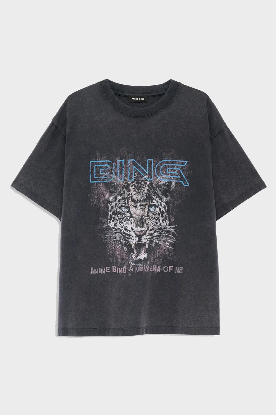 ANINE BING Cade Leo Muse T-Shirt in Washed Black