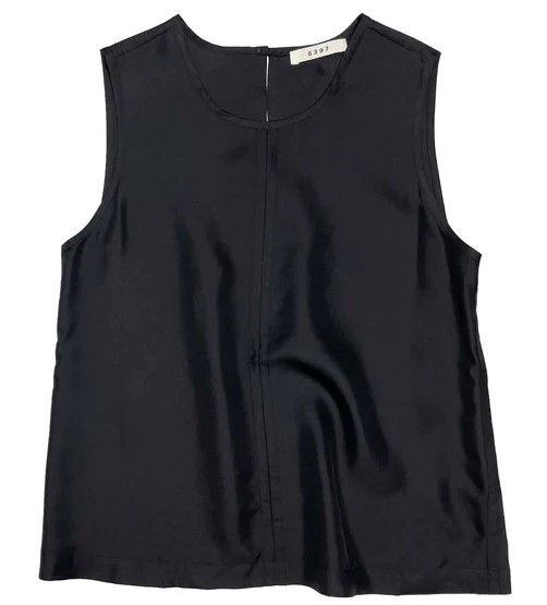 6397 Seamed Shell Silk Tank in Black XS