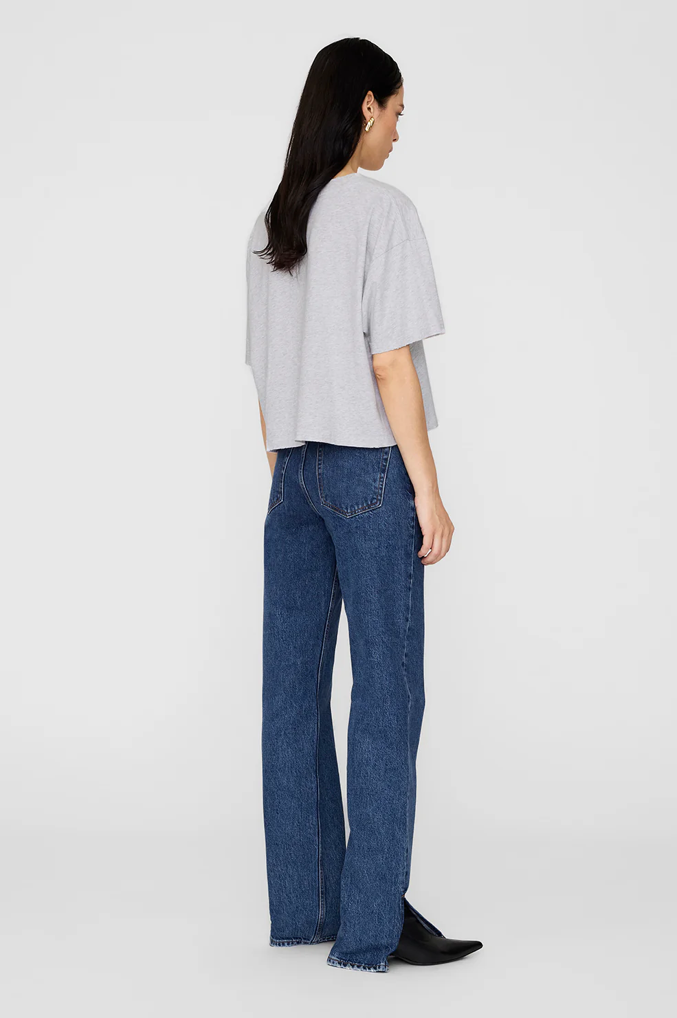 ANINE BING Cropped Boxy Fit T-Shirt in Grey