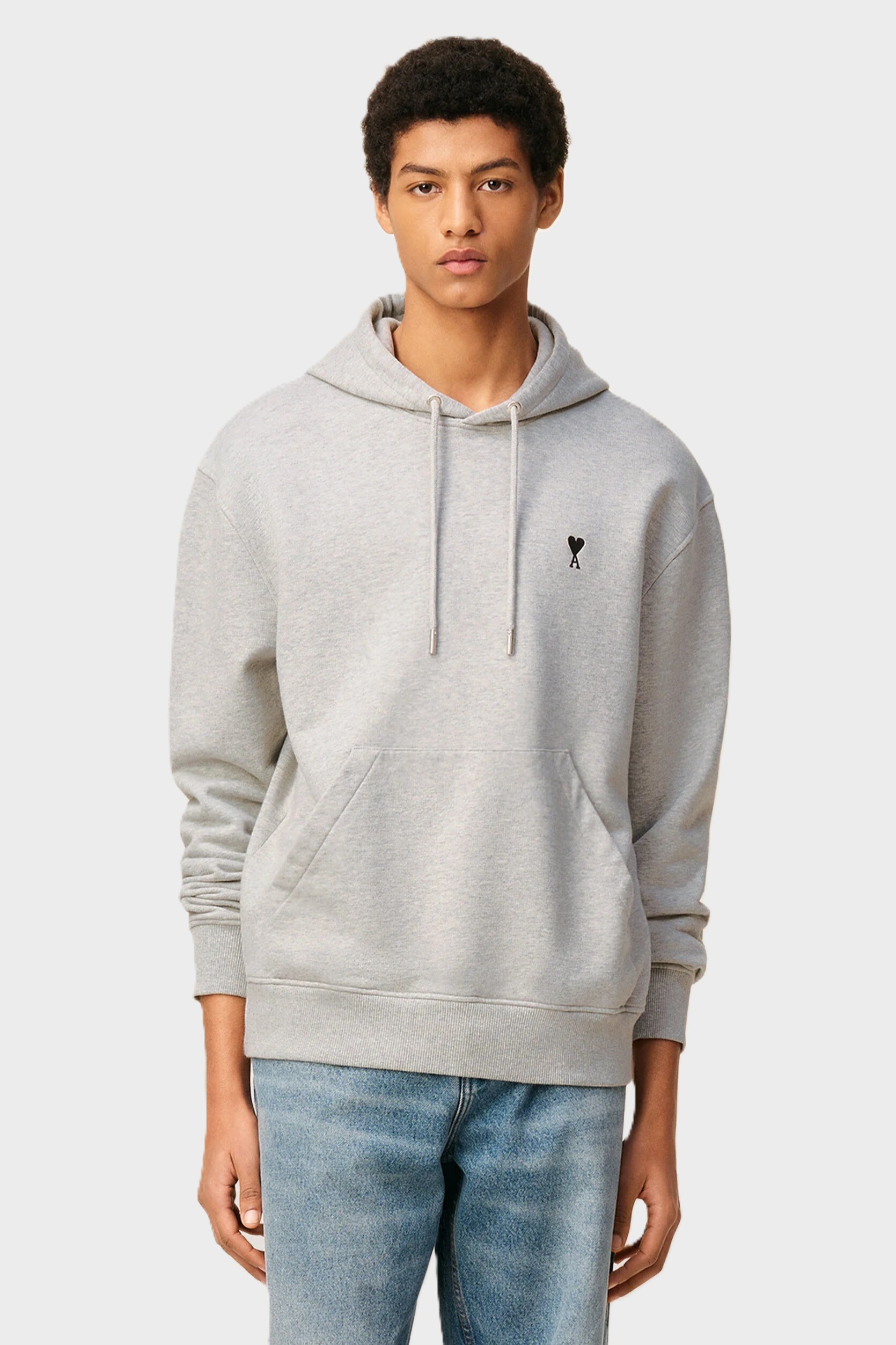 AMI PARIS de Coeur Logo Hoodie in Heather Ash Grey/Black