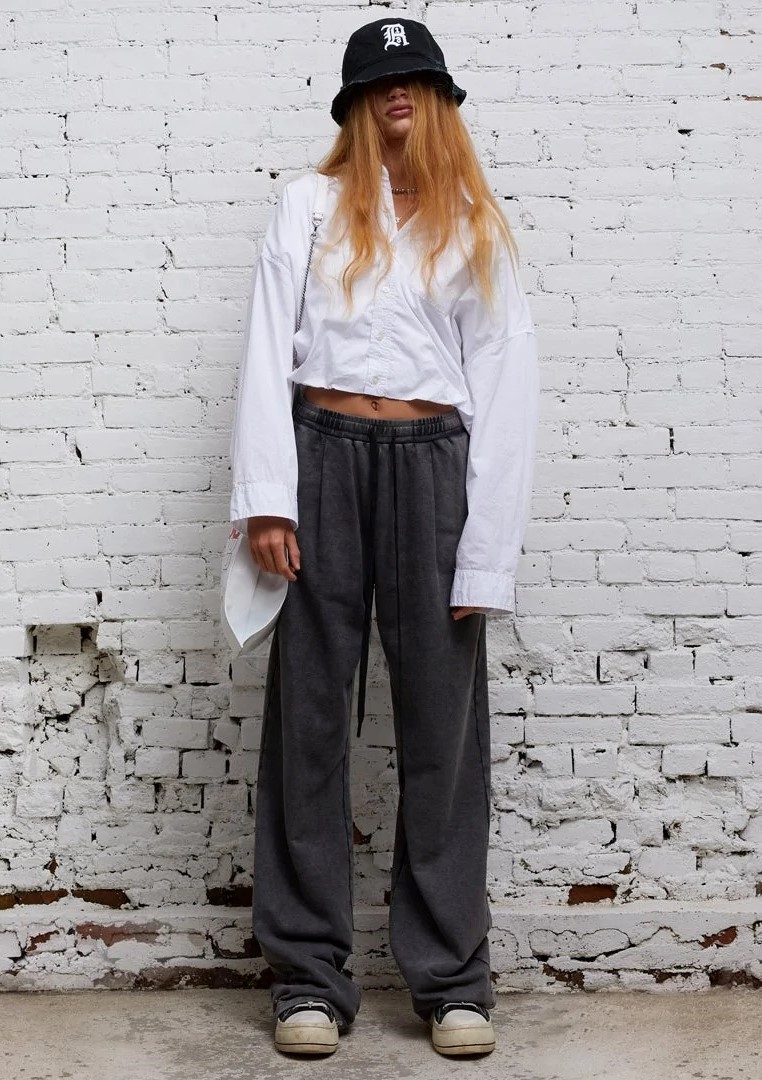 R13 Pleated Wide Leg Sweatpant in Acid Black