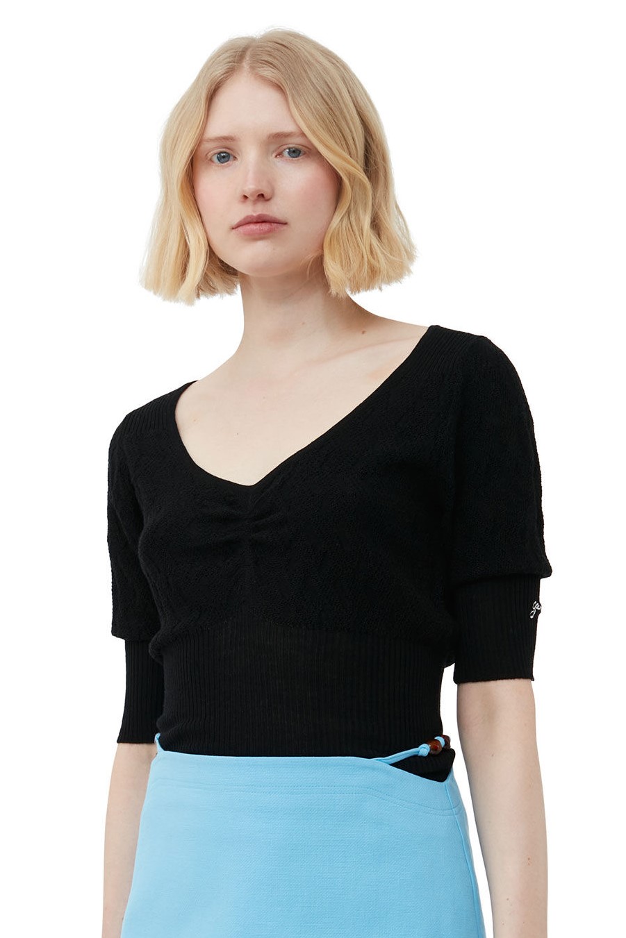 GANNI Merino Knit Pullover in Black L