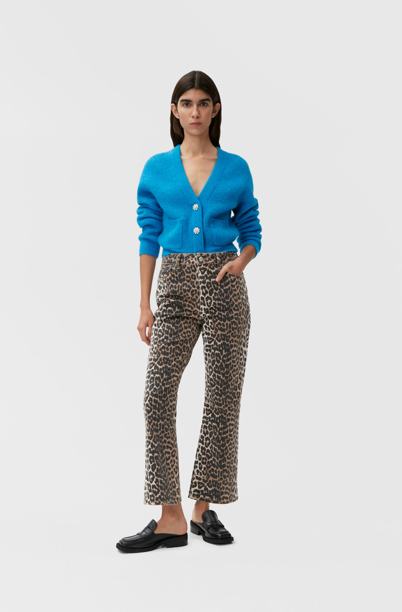 Ganni Betzy Cropped Jeans in Leopard 27