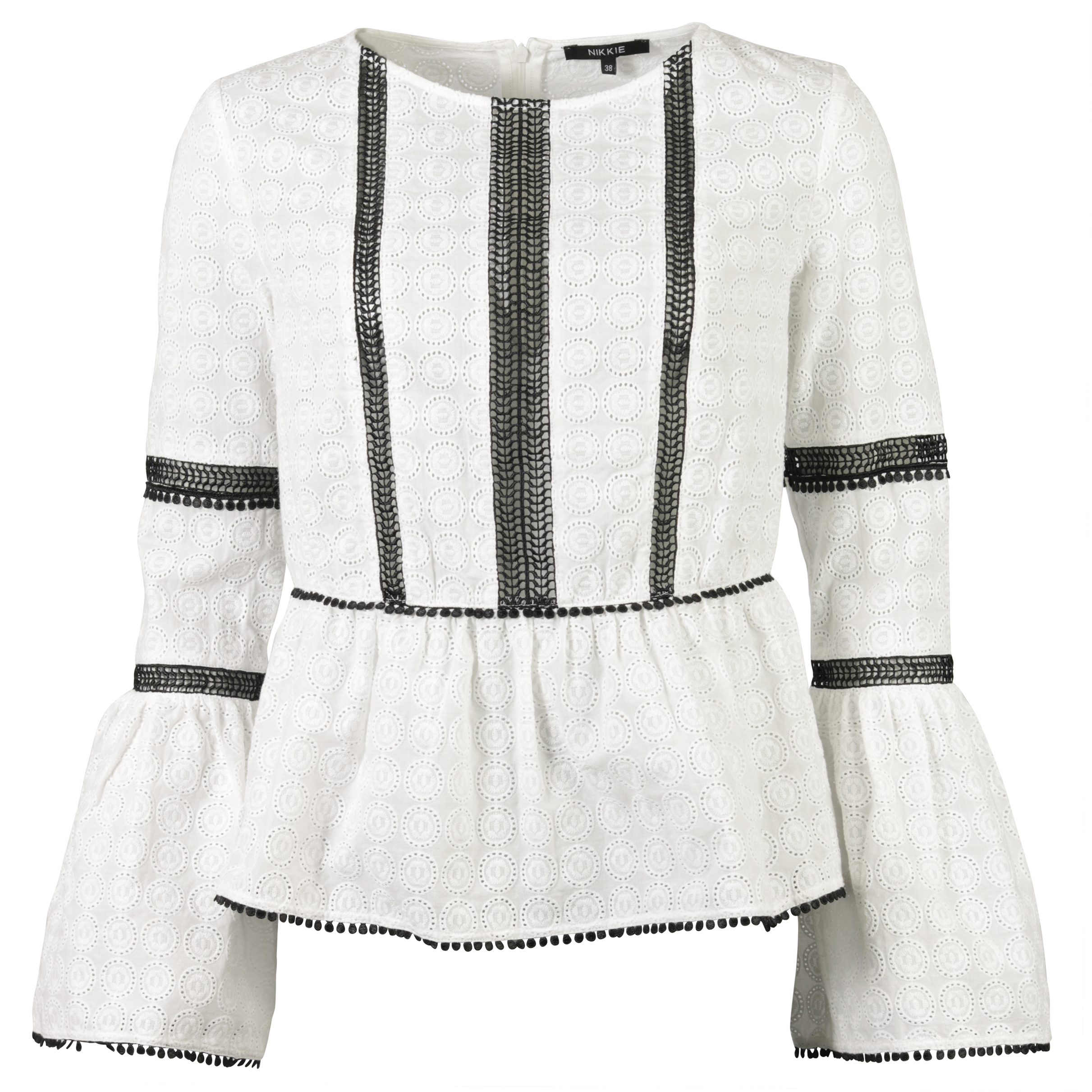 Nikkie Folklore Bluse schwarz/weiss