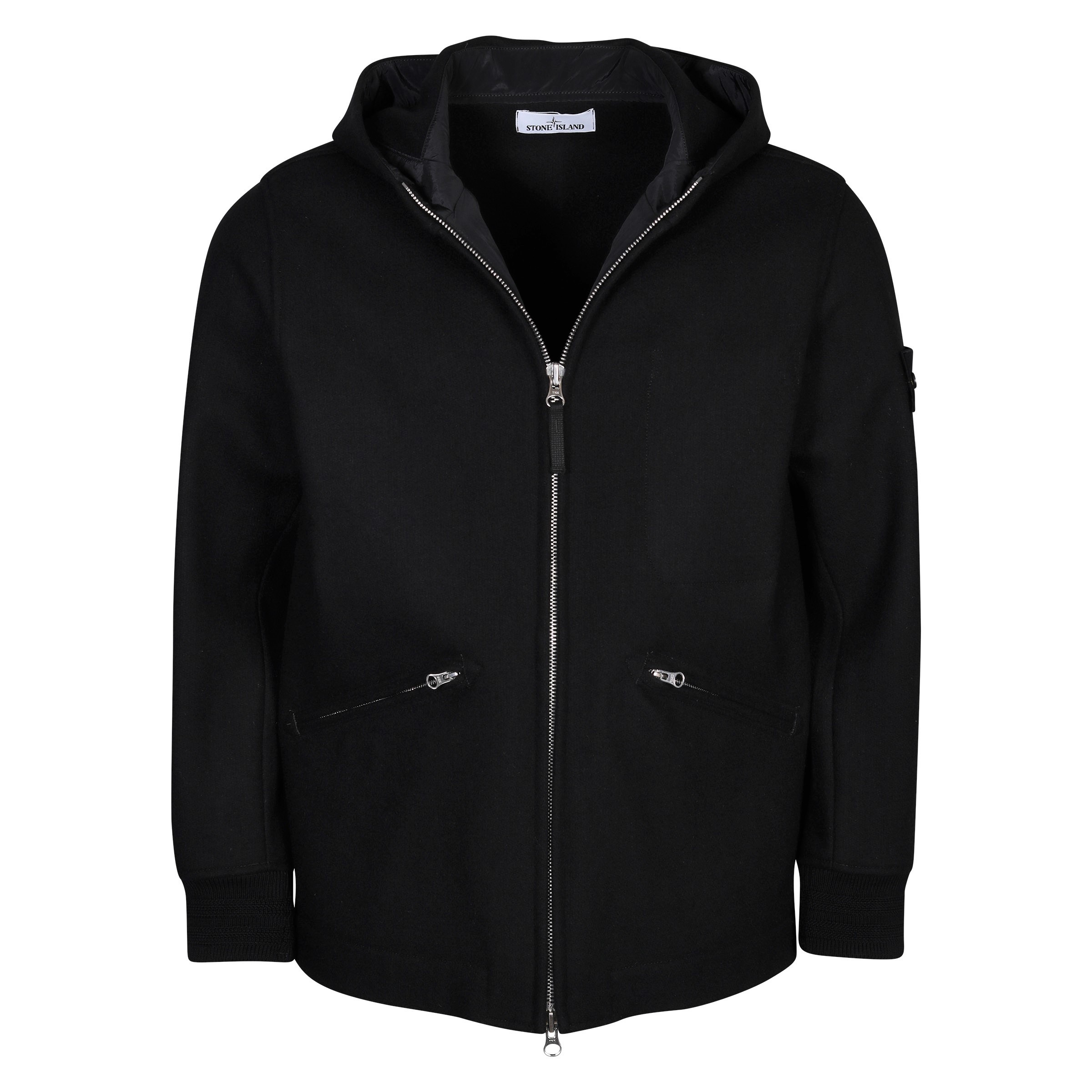 Stone Island Hooded Wool Jacket Panno Speciale in Black