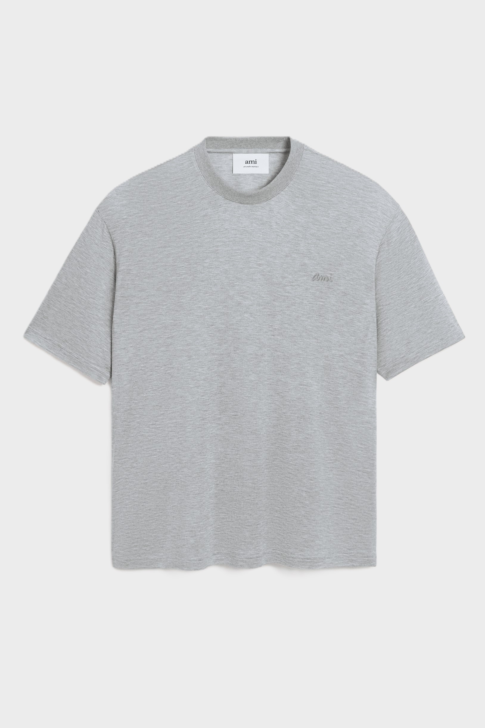 AMI PARIS Viscose Silk T-Shirt in Heather Grey