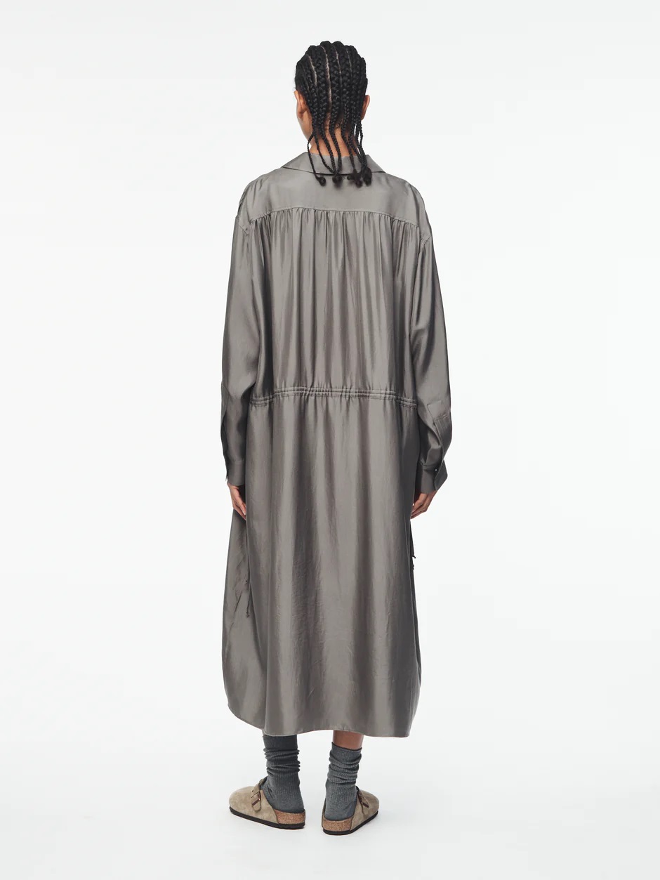 6397 Gathered Polo Silk Dress in Slate Grey
