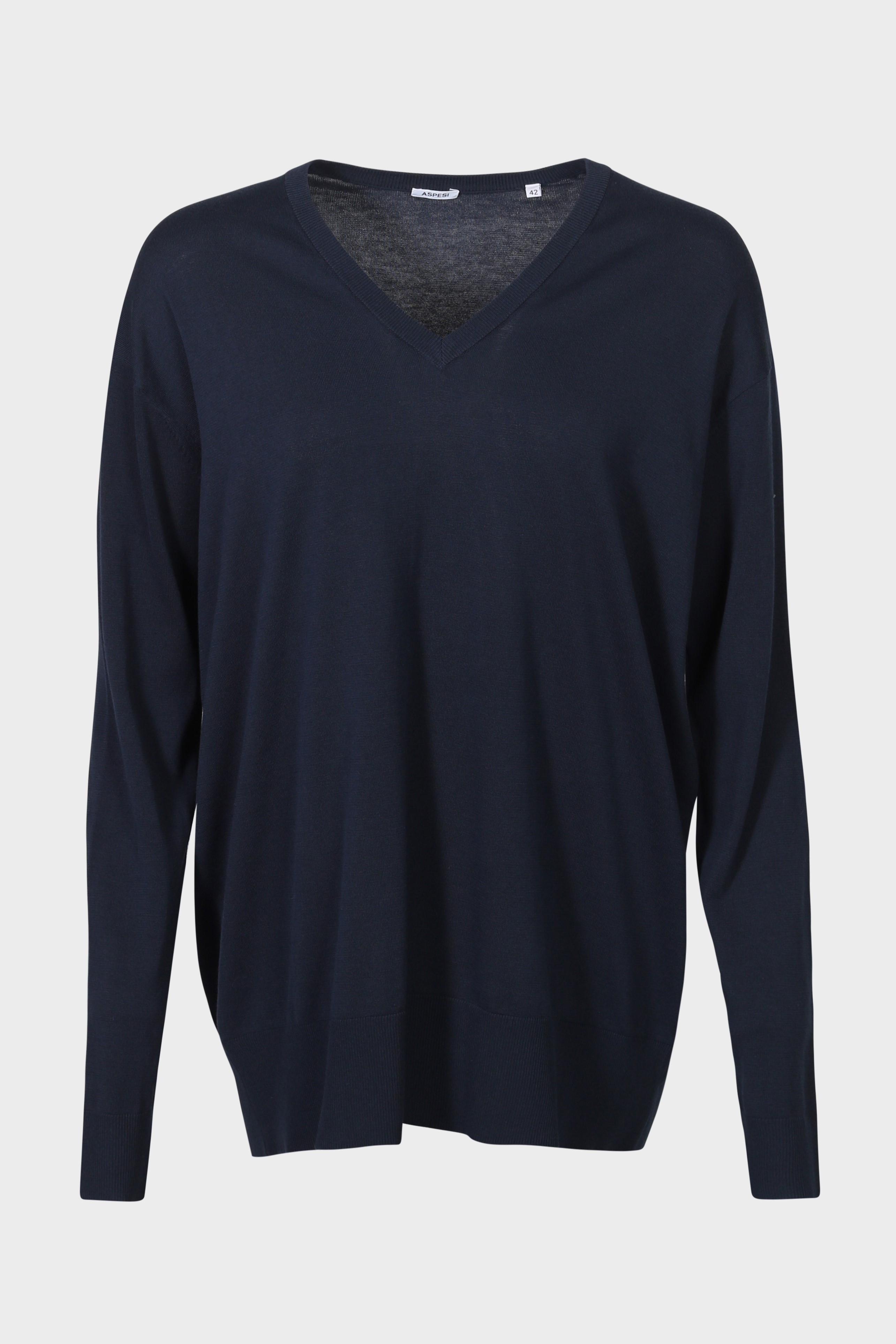 ASPESI V-Neck Cotton Sweater in Navy IT40 / DE34