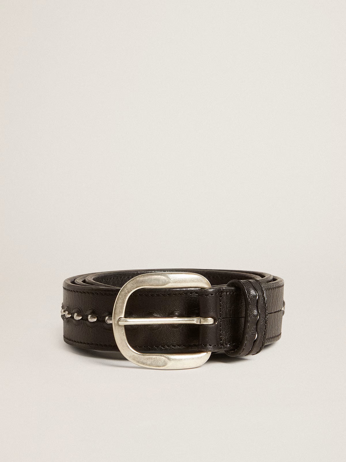 GOLDEN GOOSE Belt Hide with Studs in Washed Black