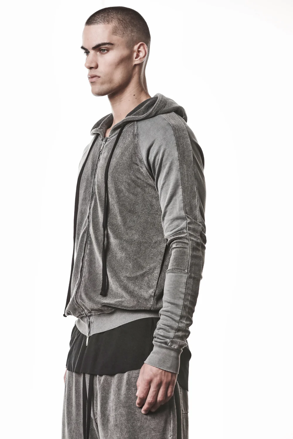 THOM KROM Terry Zip Hoodie in Dark Used Grey