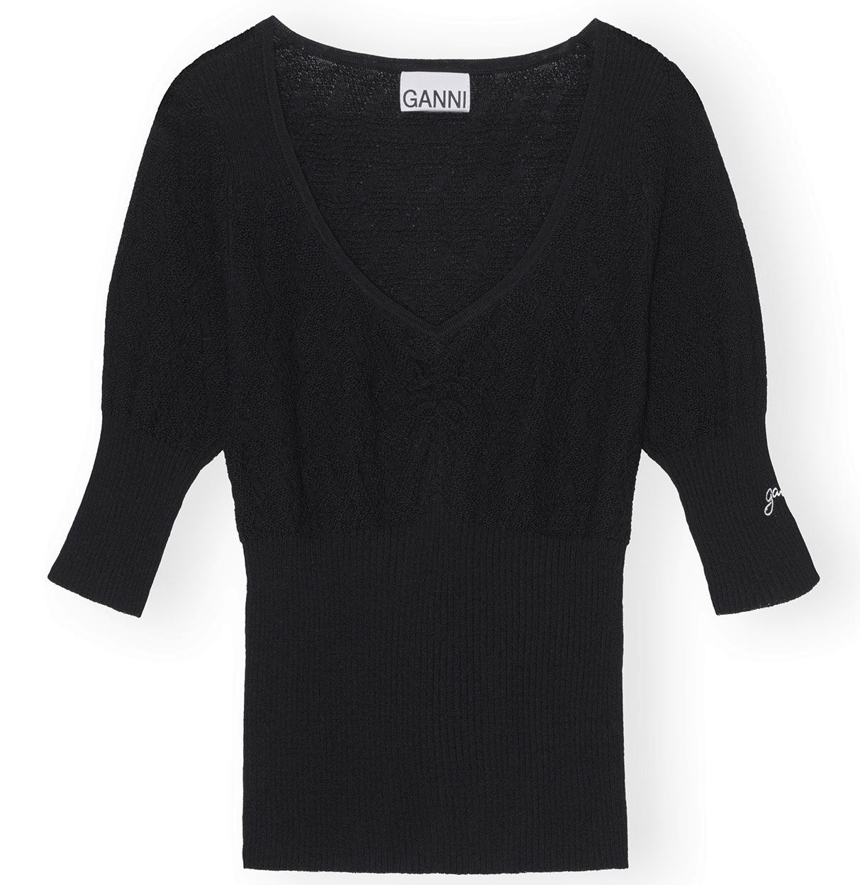 GANNI Merino Knit Pullover in Black M