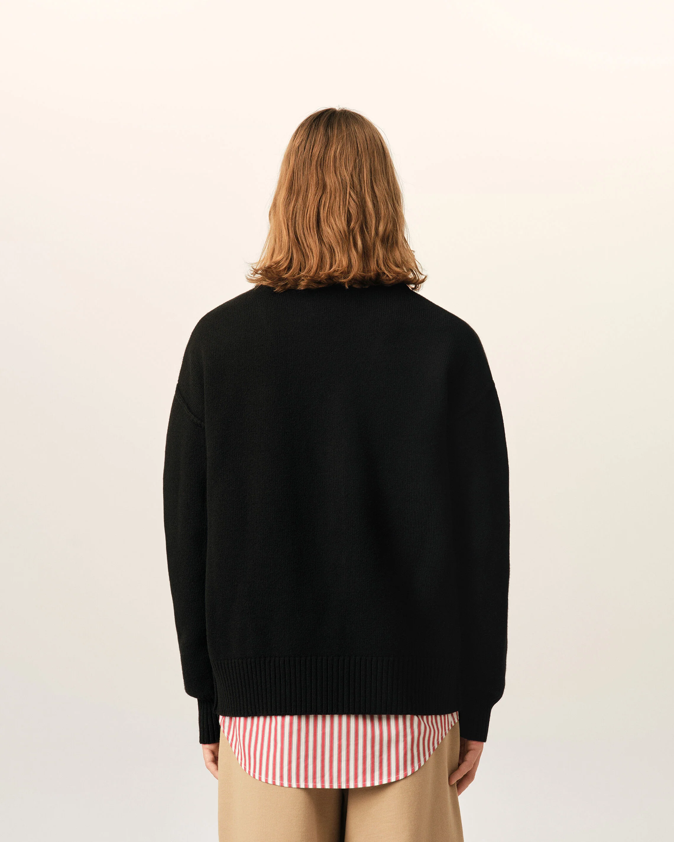 AMI PARIS de Coeur Heavy Knit Cardigan in Black / Red