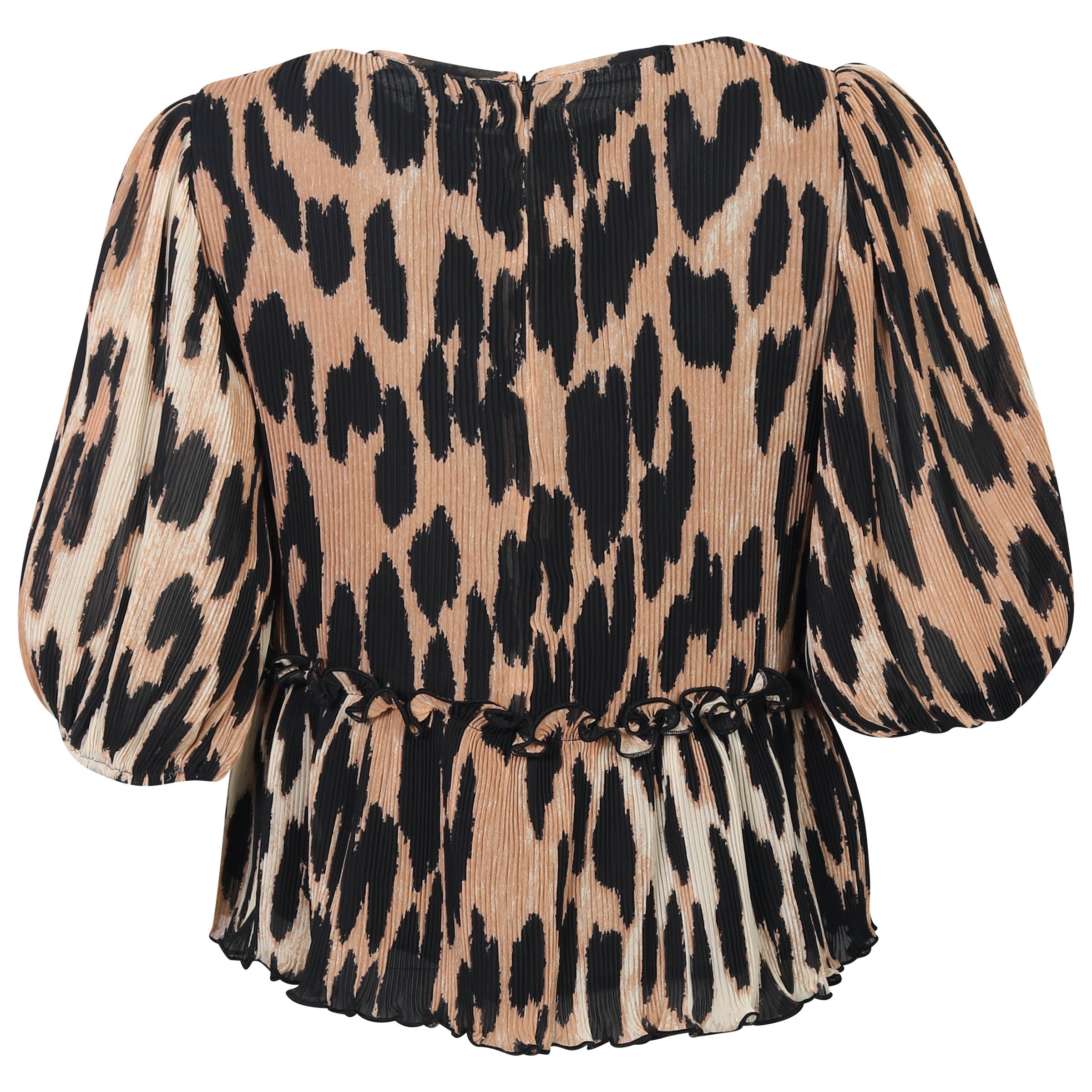 Ganni Recycled  Pleated Georgette Blouse Maxi Leopard