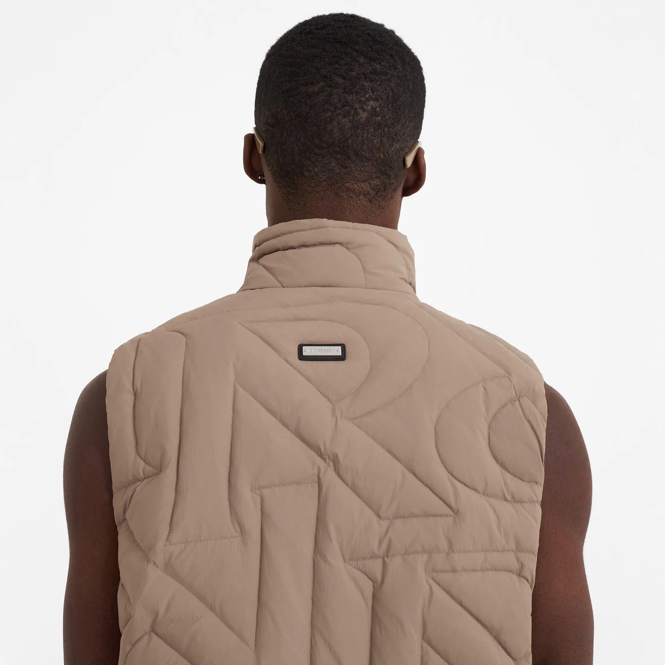 REPRESENT Initial Quilted Gilet in Mushroom L