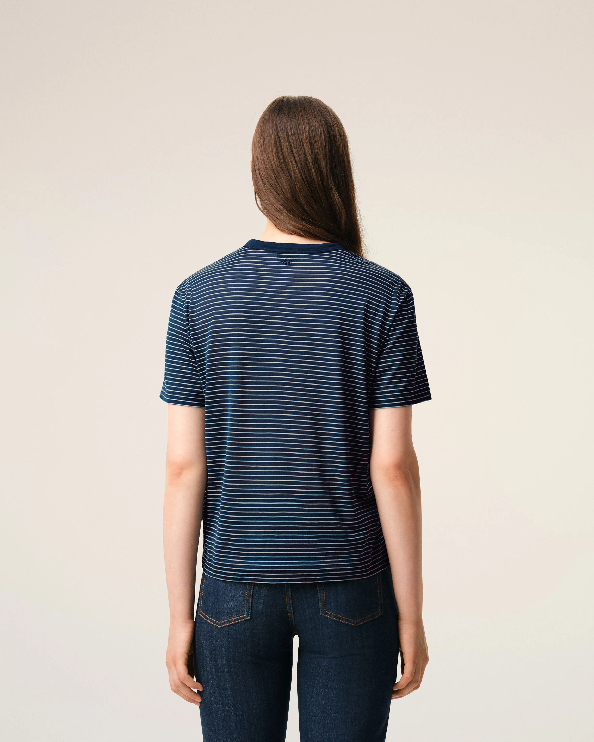 AMI PARIS de Coeur Mercerized Stripe T-Shirt in Ink/White