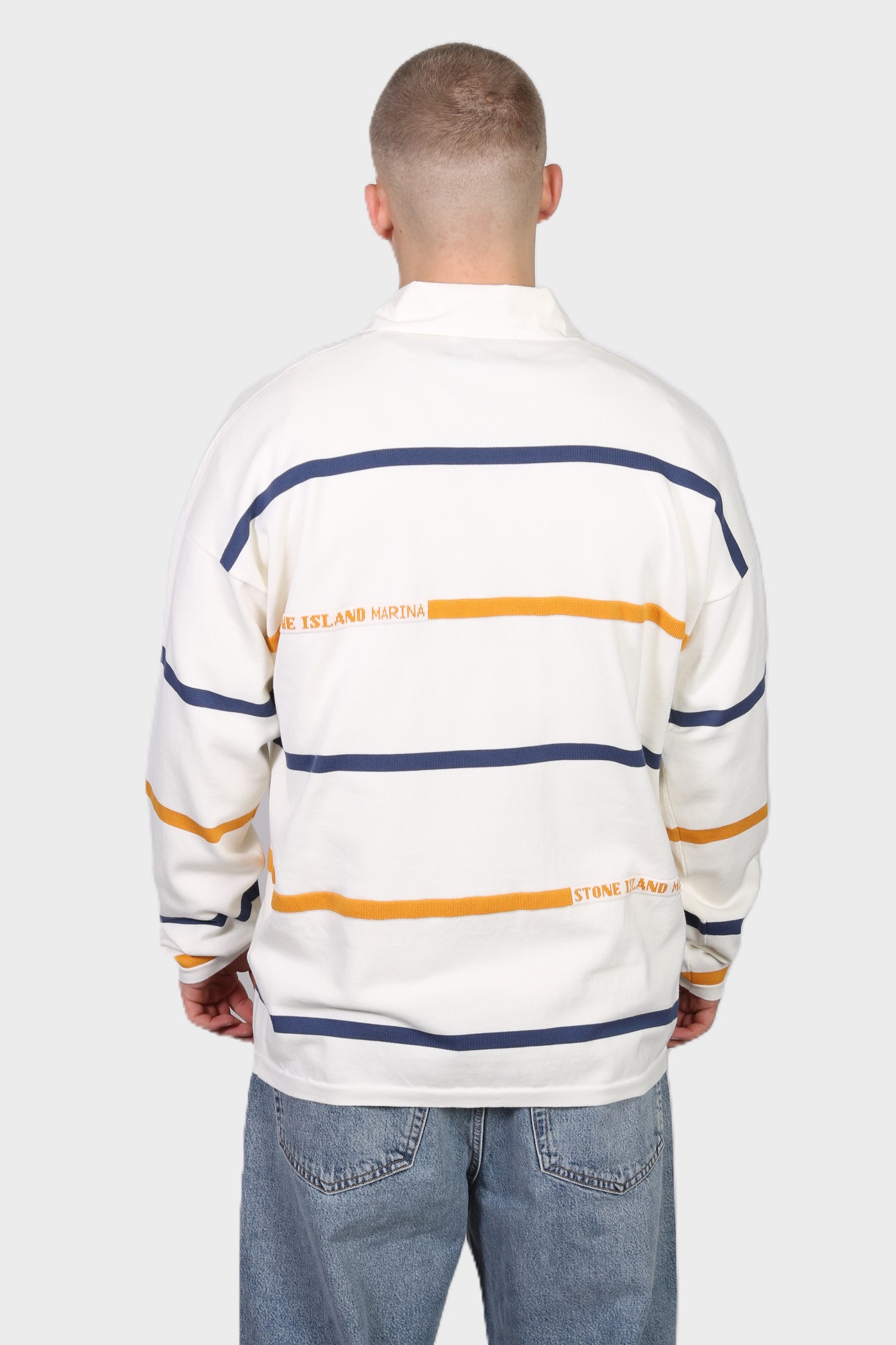 STONE ISLAND MARINA Cotton Knit Rugby Shirt in Cream STONE ISLAND MARINA Cotton Knit Rugby Shirt in Cream