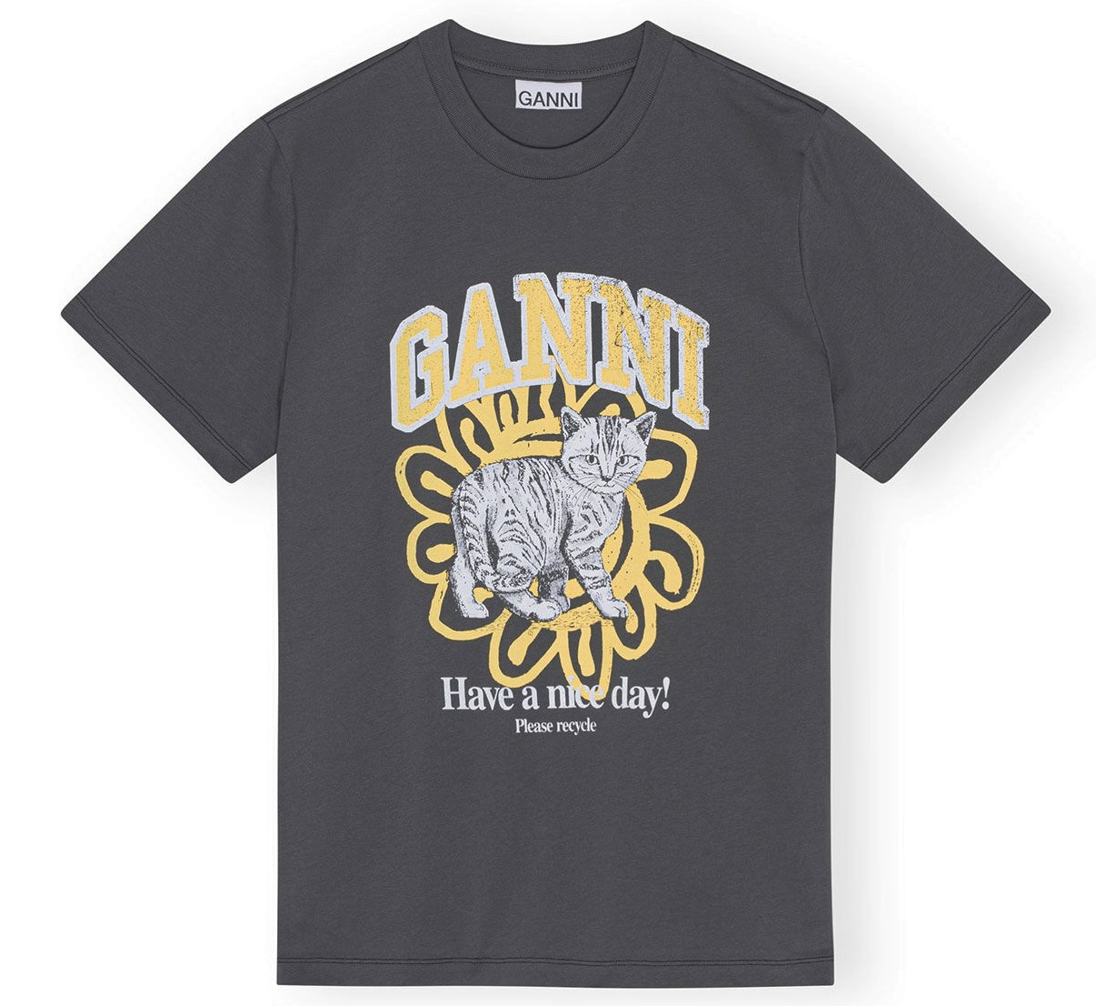 GANNI Basic Jersey Cat Relaxed T-Shirt in Volcanic Ash XS