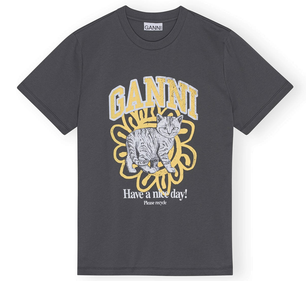 GANNI Basic Jersey Cat Relaxed T-Shirt in Volcanic Ash S