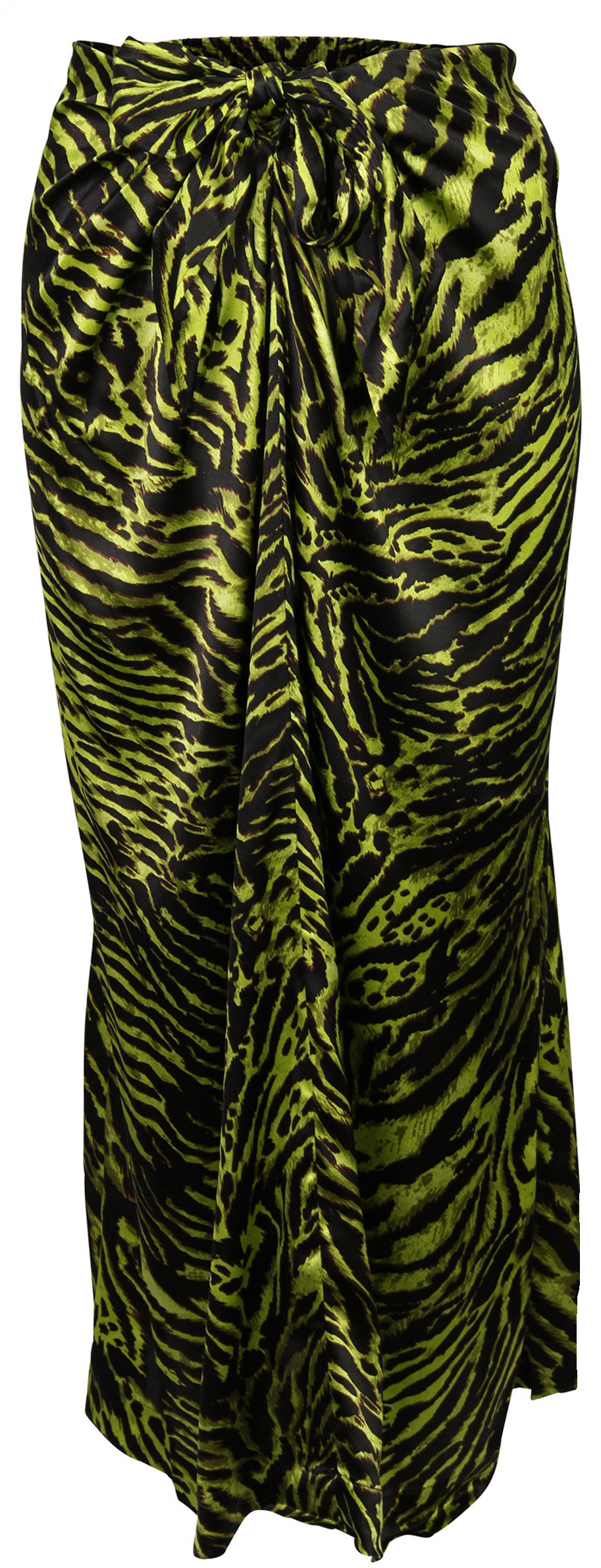 Ganni Silk Stretch Skirt Lime Tiger Print