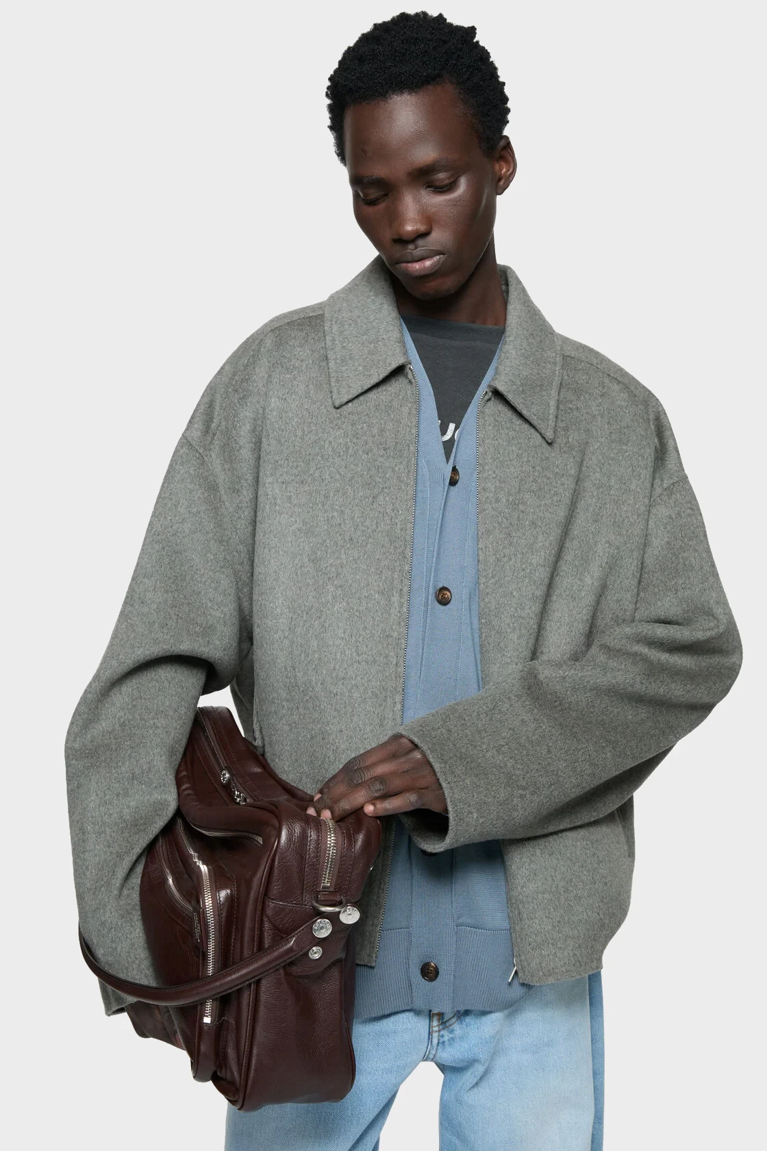 ACNE STUDIOS Boxy Fit Wool Jacket in Vintage Grey Melange