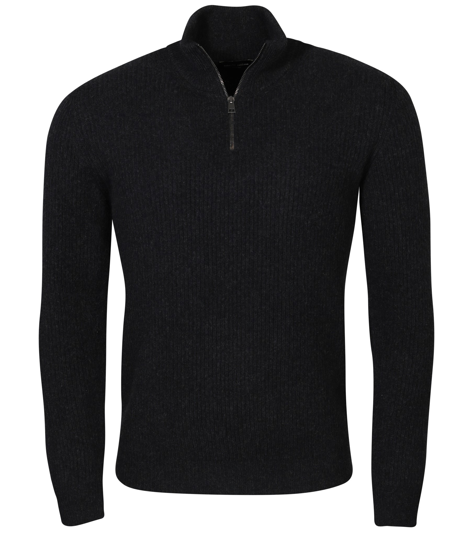 ROBERTO COLLINA Rib Zip Pullover in Black