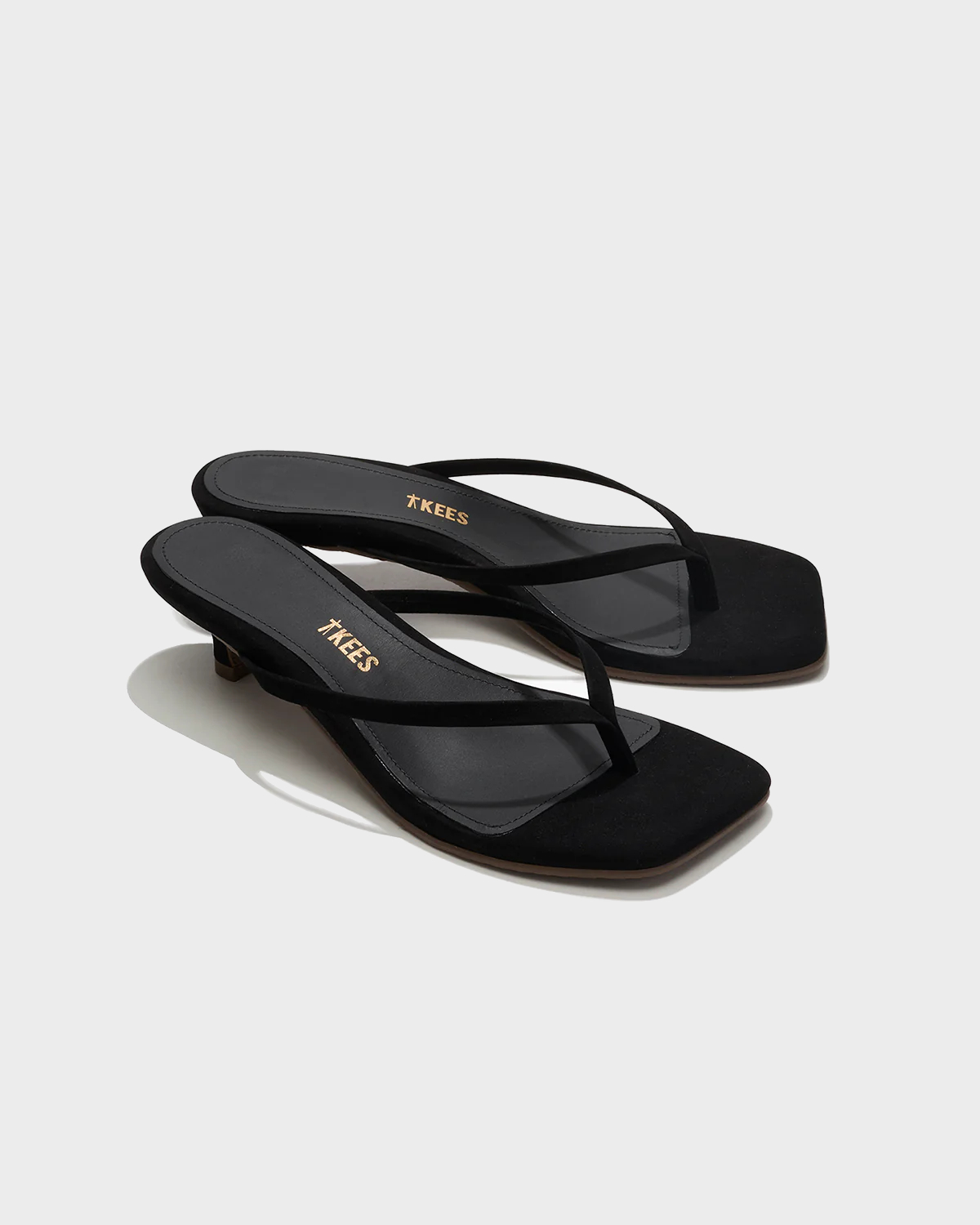 TKEES Square Toe Julia Kitten Heel Suede in Sable