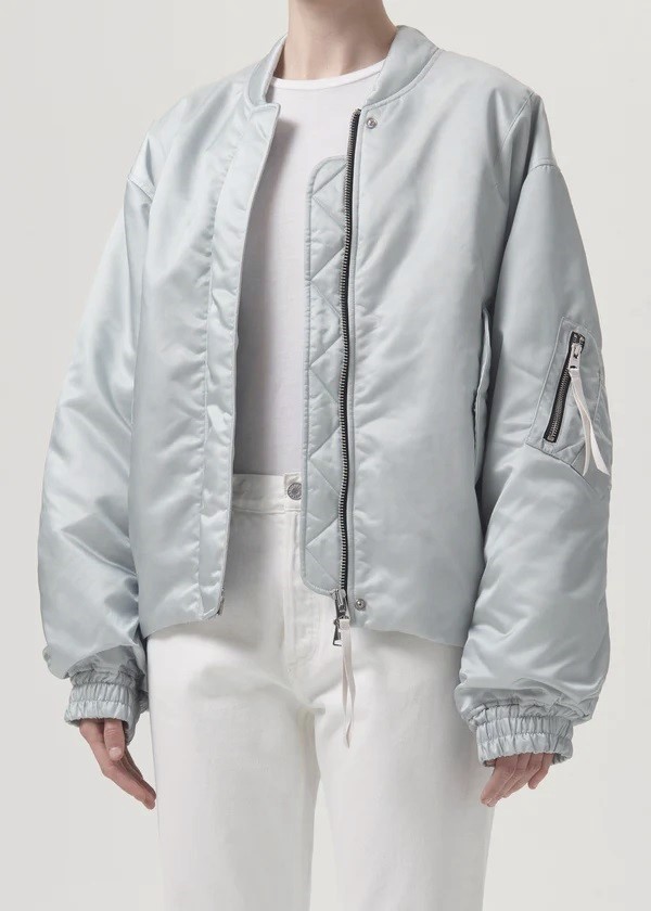 AGOLDE Nisa Bomber Jacket in Oystergrey M