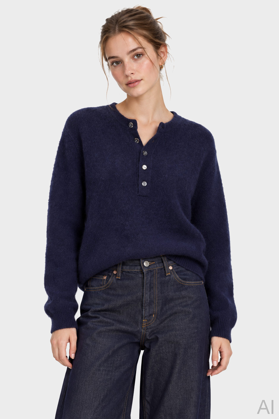 WARM ME Yuki Henley Cashmere Sweater in Navy