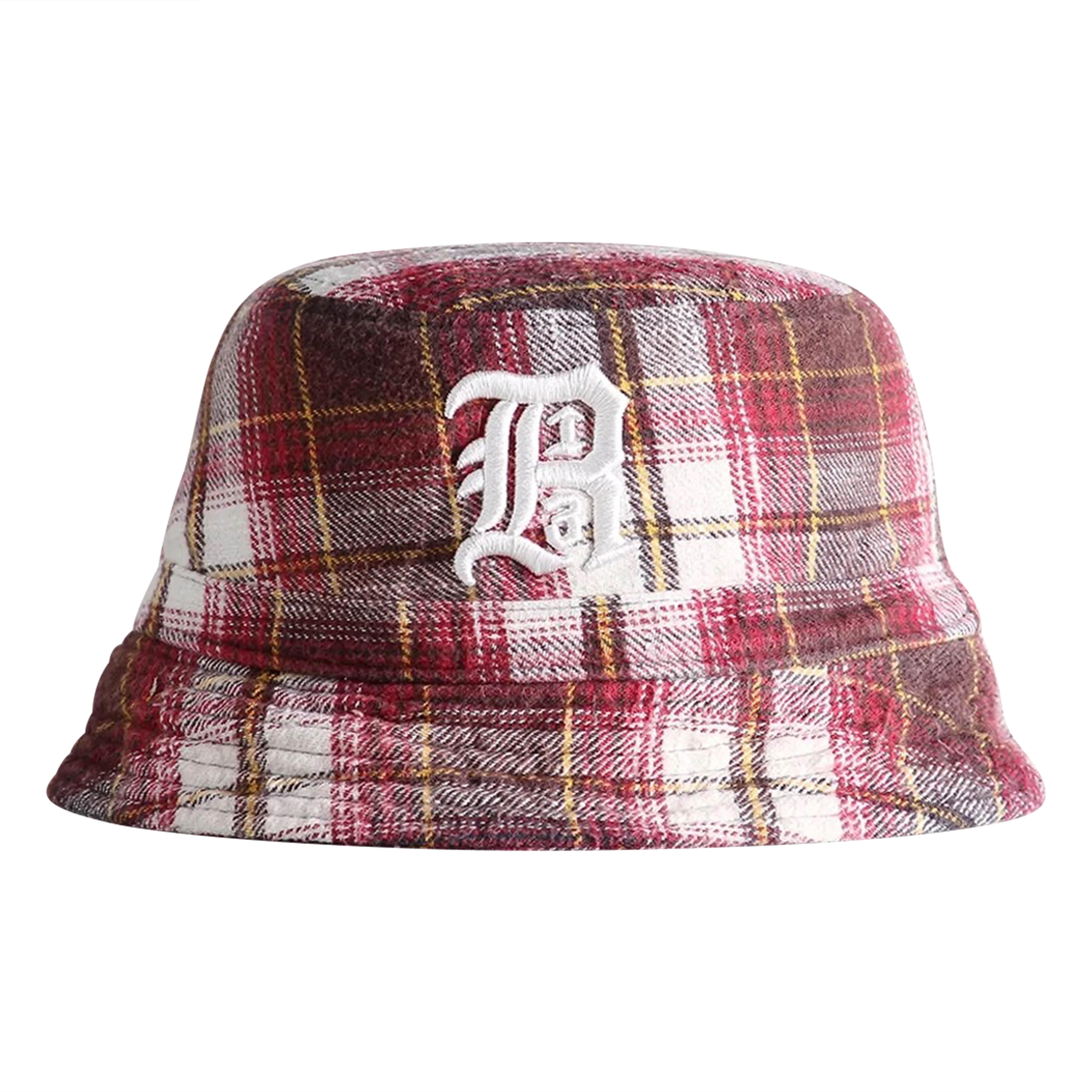 R13 Plaid Bucket Hat Ecru/Maroon