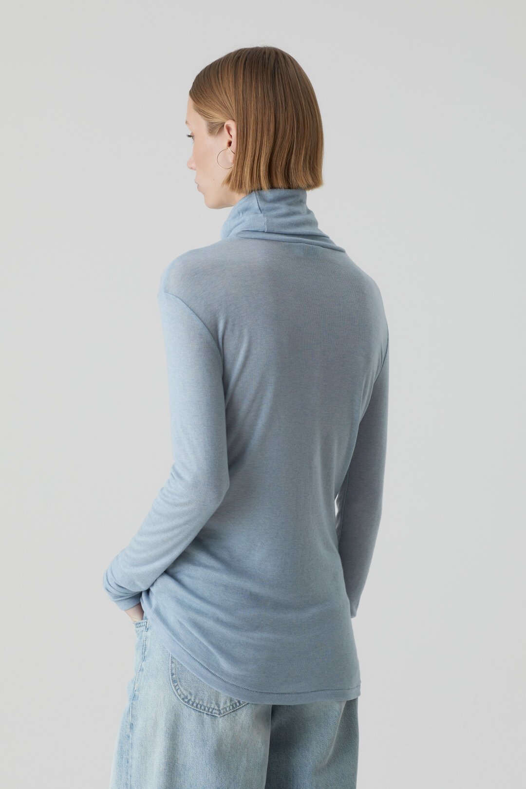 Closed Rollneck Knit Pullover in Light Blue Melange