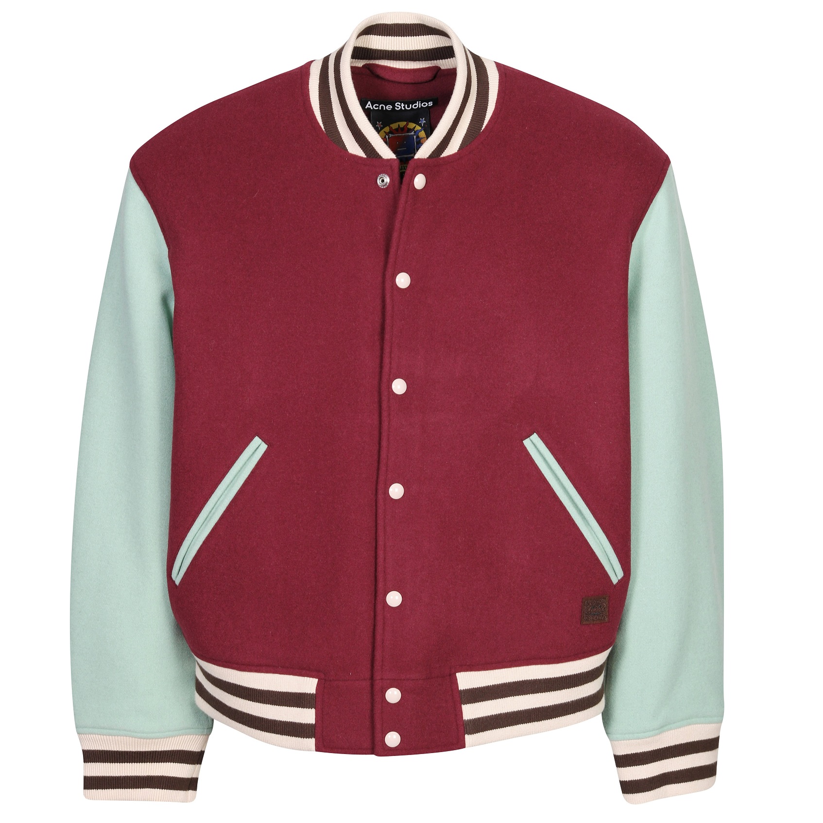 Acne Studios Face Bomber Jacket in Wine Red/Mint