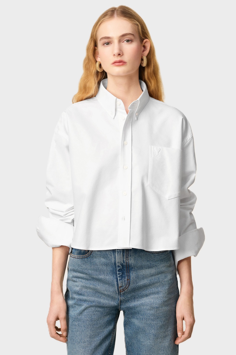 AMI PARIS de Coeur Cropped Oversize Shirt in Natural White