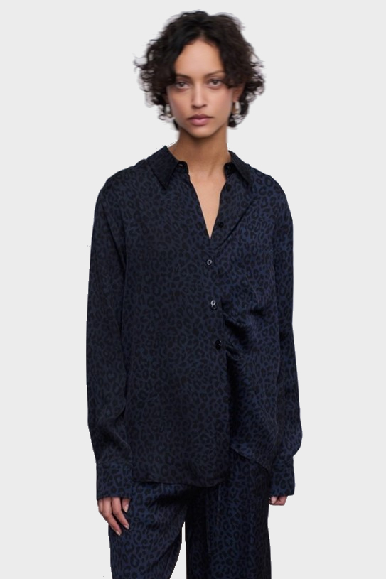 LALA BERLIN Viscose Blouse in Dark Navy Leo