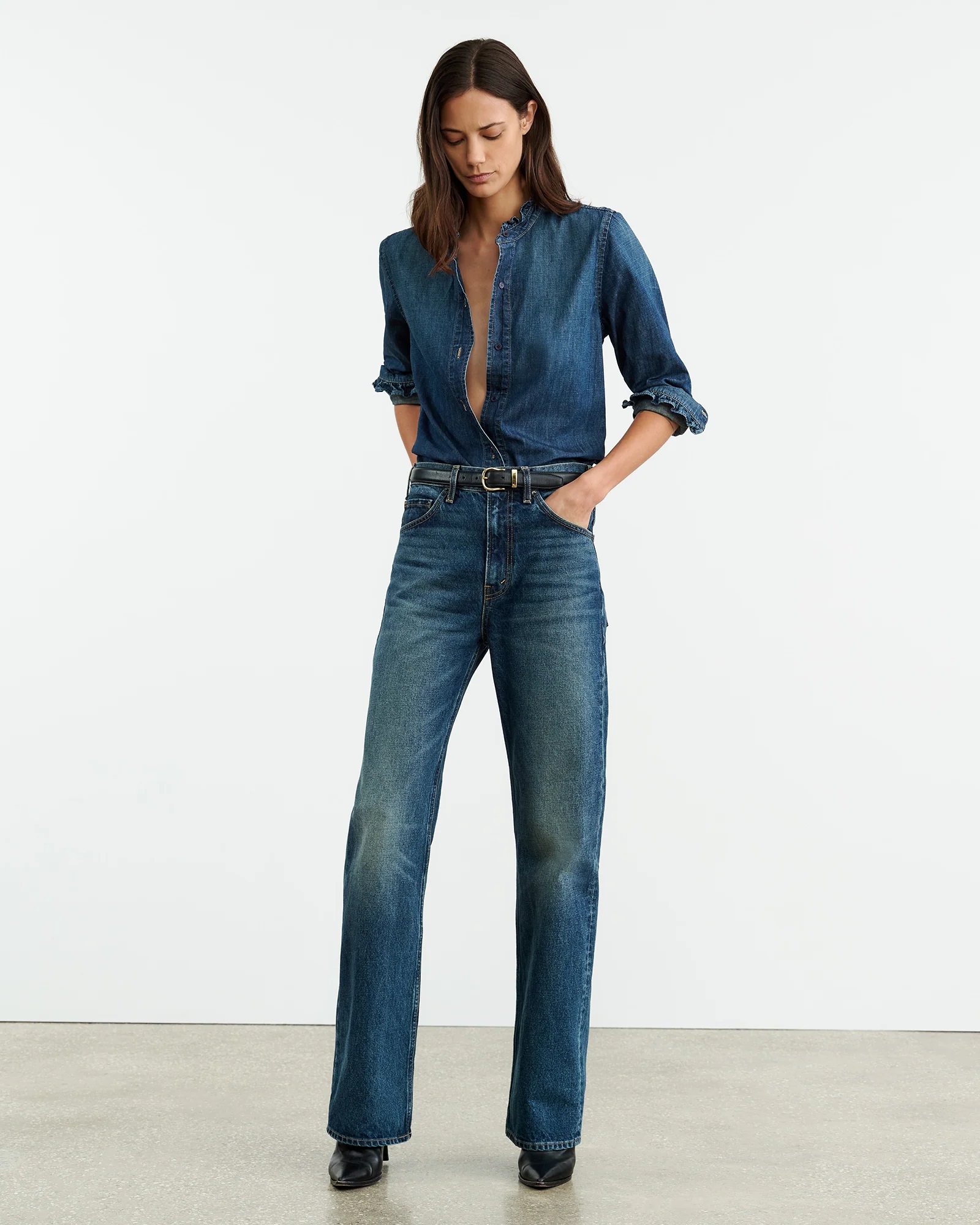 NILI LOTAN Lydia Denim Shirt in Classic Wash S NILI LOTAN Lydia Denim Shirt in Classic Wash L