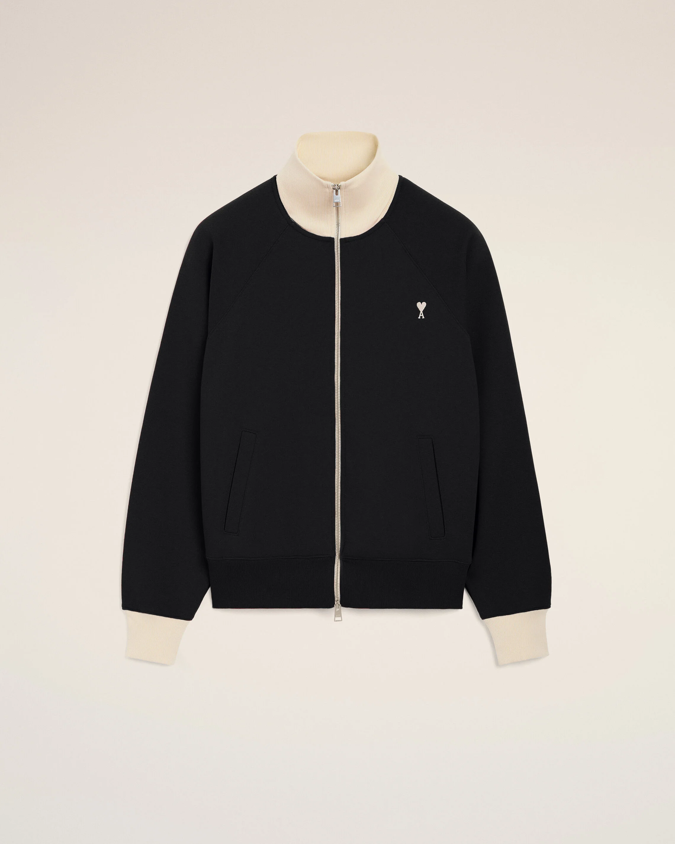 AMI PARIS de Coeur Bicolor Zip Sweater in Black / Ivory