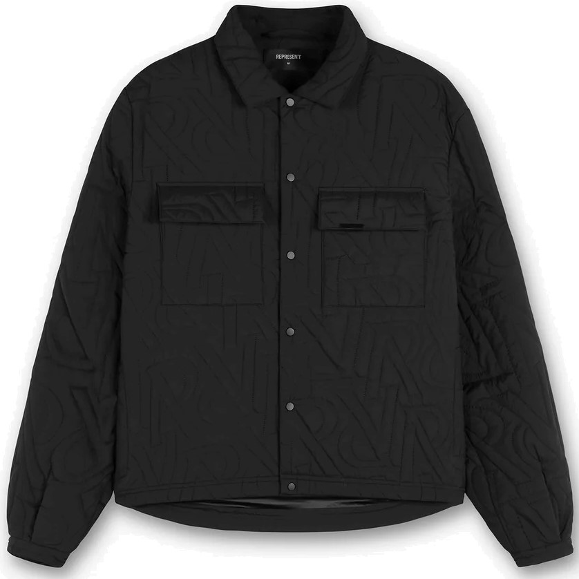 REPRESENT Initial Quilted Overshirt in Black