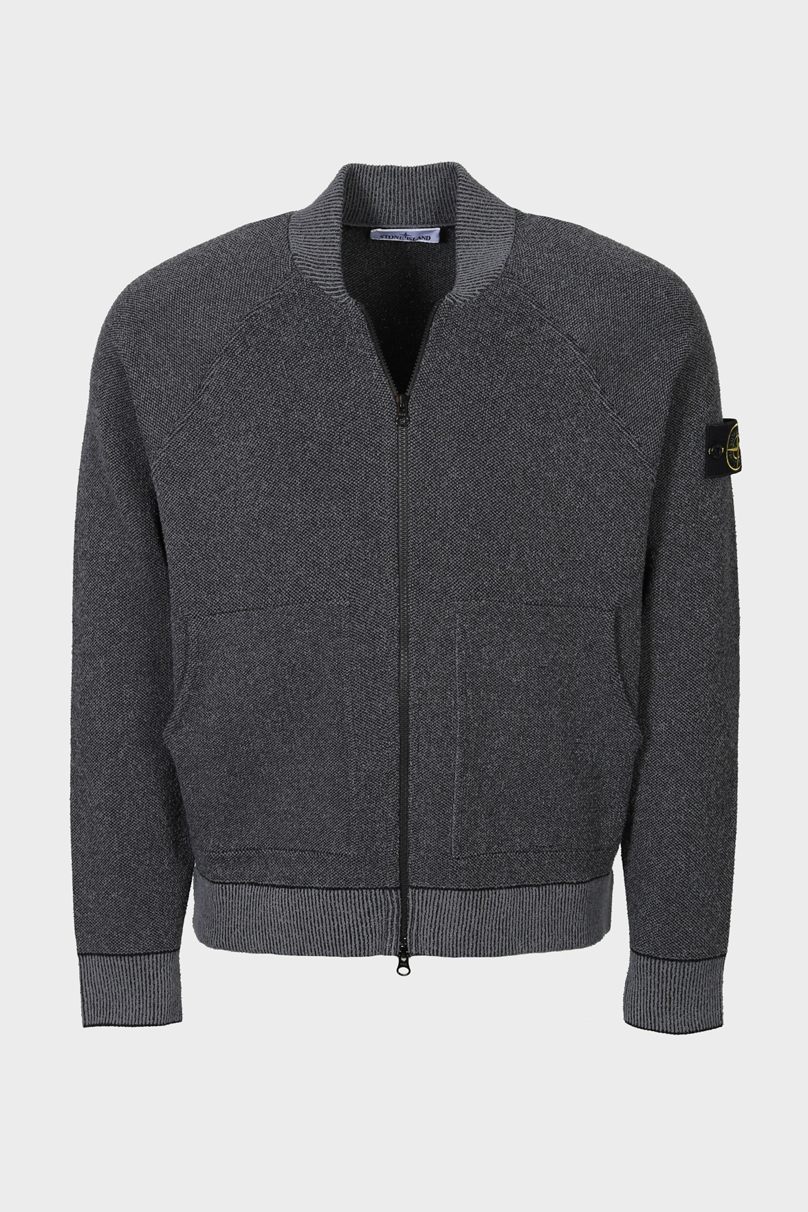 STONE ISLAND Cotton Knit Bomber Jacket in Dark Grey